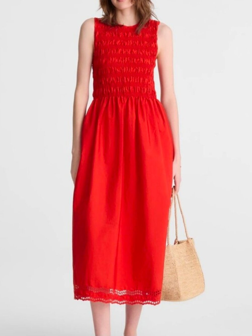 Madewell The Embroidered Melody Smocked Midi Dress in Wild Poppy Size XL NWOT
